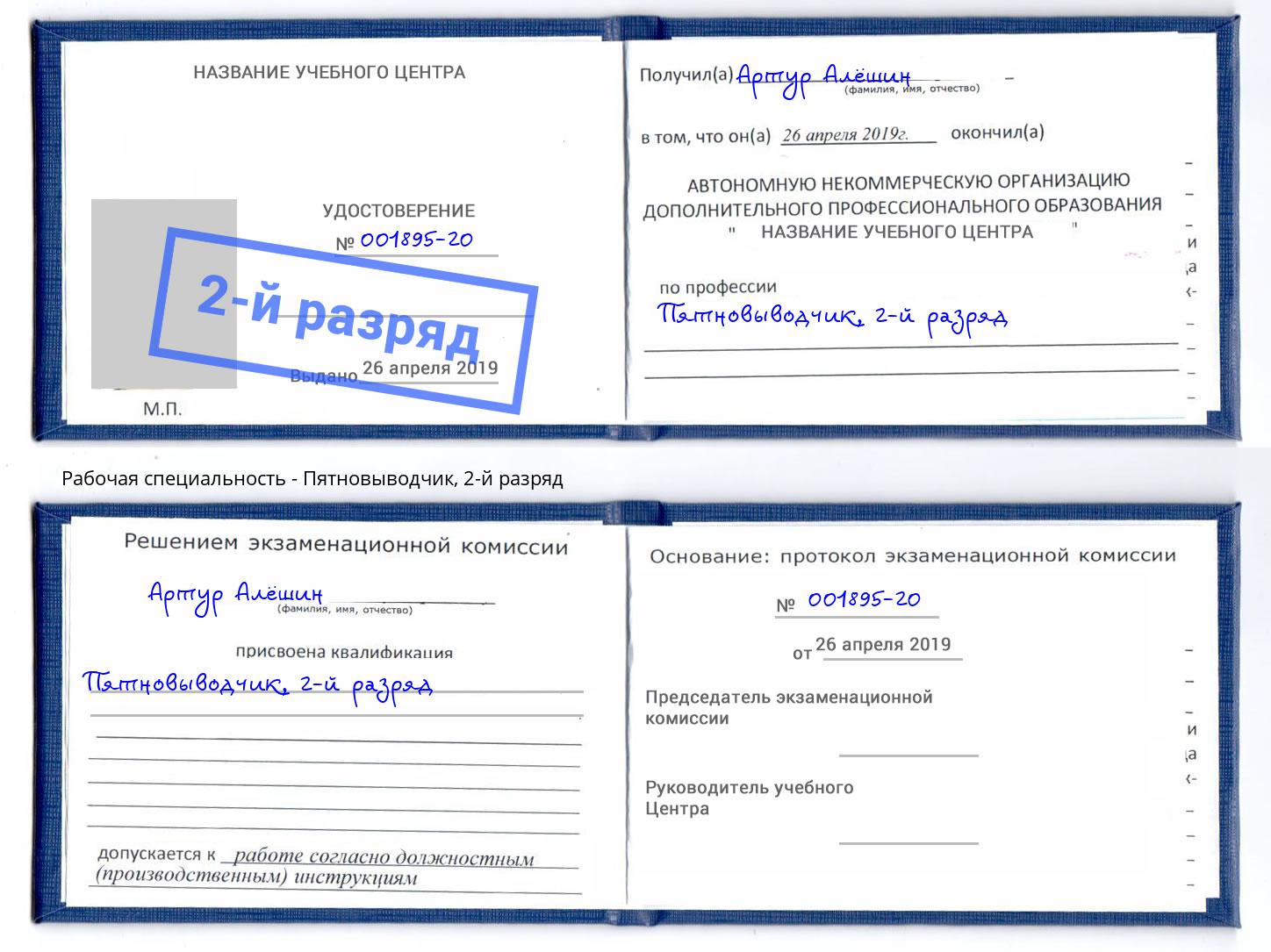 корочка 2-й разряд Пятновыводчик Троицк