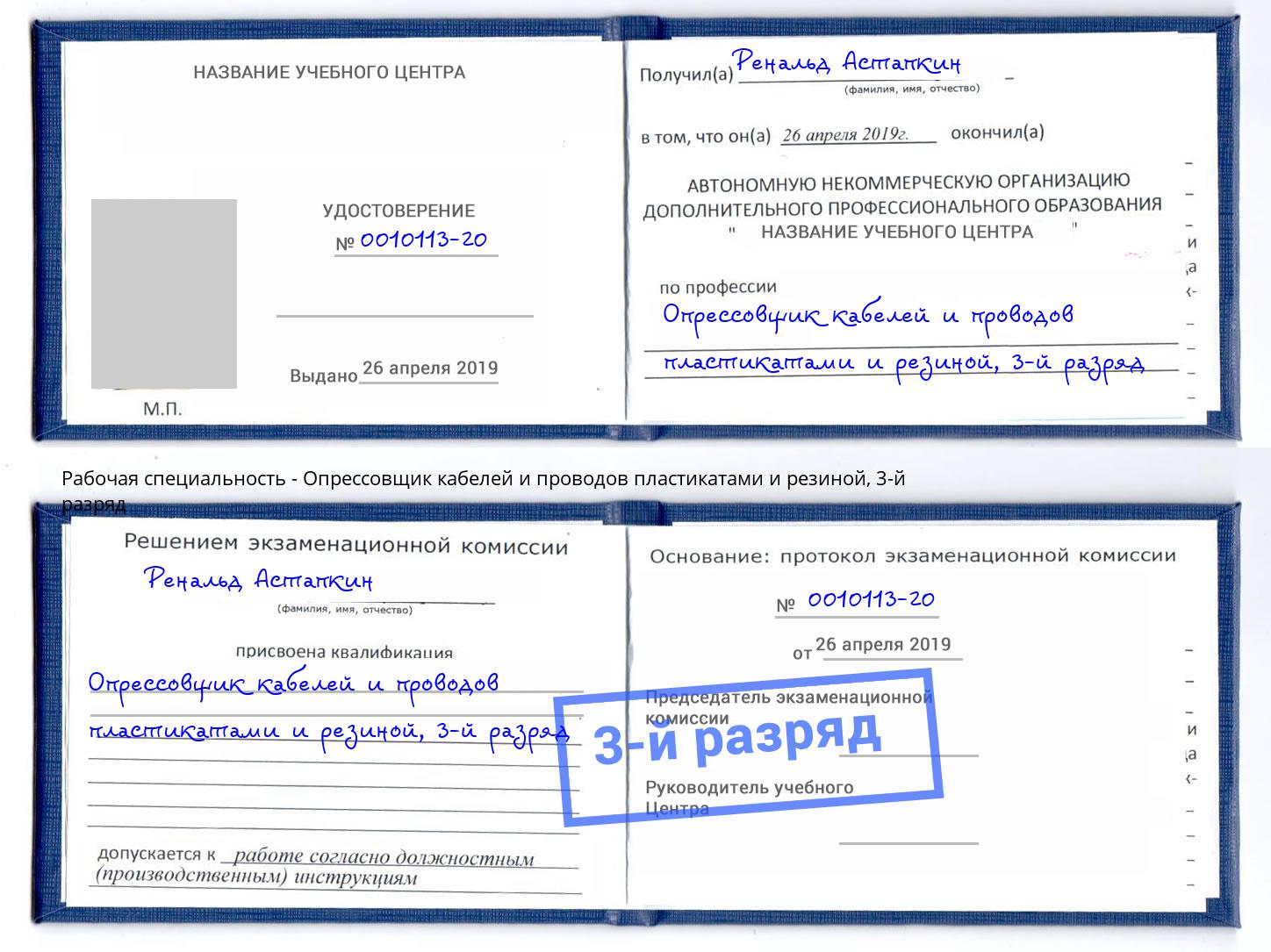 корочка 3-й разряд Опрессовщик кабелей и проводов пластикатами и резиной Троицк