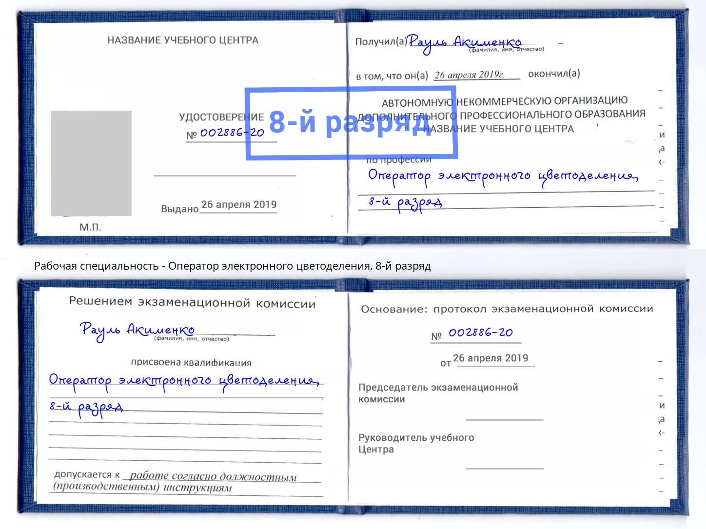 корочка 8-й разряд Оператор электронного цветоделения Троицк