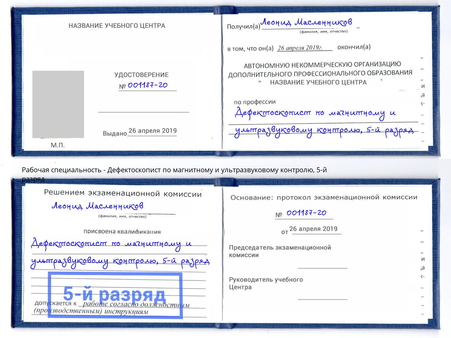 корочка 5-й разряд Дефектоскопист по магнитному и ультразвуковому контролю Троицк