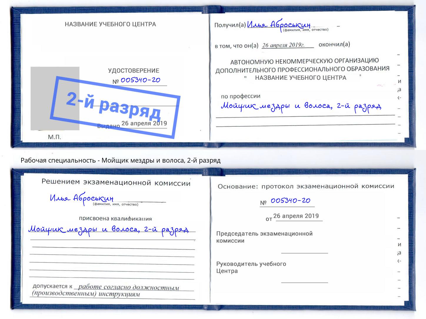 корочка 2-й разряд Мойщик мездры и волоса Троицк